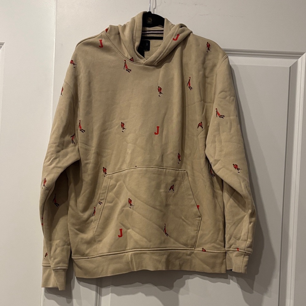 Jordan Beige Hoodie with Red Logo basketball player print